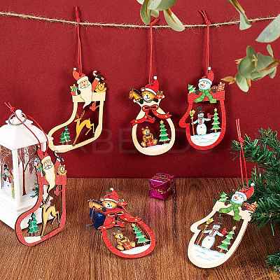 12Pcs 6 Style Mixed Shapes Wooden Ornaments DIY-SZ0003-40-1