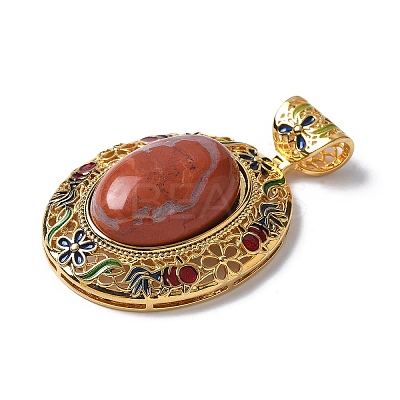 Natural Red Jasper Oval Pendants KK-K399-18B-01-1