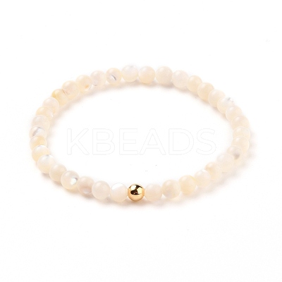 Natural White Shell Mother of Pearl Shell Stretch Beaded Bracelets BJEW-JB05730-02-1