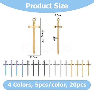 20Pcs 4 Colors 201 Stainless Steel Pendants STAS-HS0001-29-1