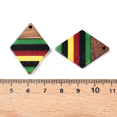 Jamaican Colour Epoxy Resin & Walnut Wood Pendants RESI-N039-122N-1