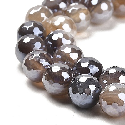 Electroplated Natural Botswana Agate Round Beads Strands G-L598-A03-02-1