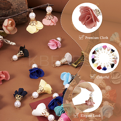 32Pcs 16 Colors Flower Chiffon Pendants FIND-TA0003-41-1