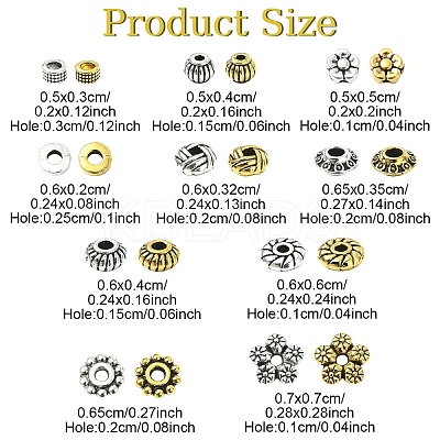 100Pcs 10 Styles Tibetan Style Alloy Spacer Beads TIBEB-YW0001-14-1