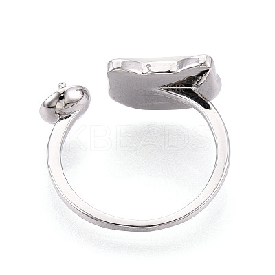 Cat Shape Brass Shell Cuff Ring Settings KK-T076-65P-1