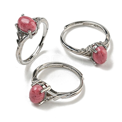 Oval Natural Rhodonite Adjustable Rings RJEW-Q818-01P-04A-1