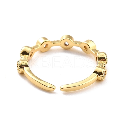 Clear Cubic Zirconia Flat Round Open Cuff Ring for Women RJEW-C018-07G-1