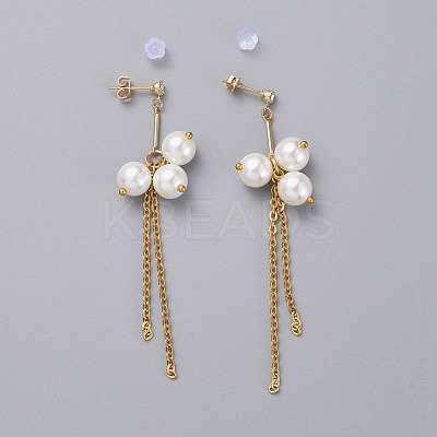 Eco-Friendly Glass Pearl Dangle Stud Earrings EJEW-JE03813-01-1