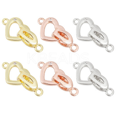 6Pcs 3 Colors Brass Pave Clear Cubic Zirconia Fold Over Clasps KK-CA0002-68-1