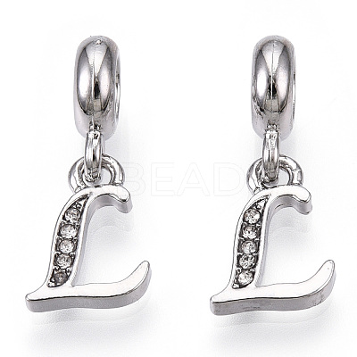 Platinum Rack Plating Alloy Rhinestone European Dangle Charms PALLOY-T048-36P-L-1