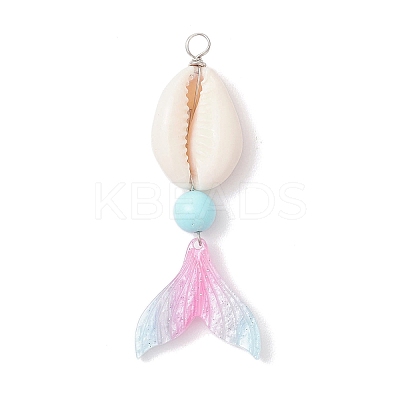 Dyed Natural Howlite Round & Natural Cowrie Shell & Cellulose Acetate(Resin) Mermaid Tail Big Pendants PALLOY-JF04122-1