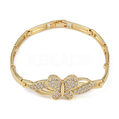 Rack Plating Brass Micro Pave Clear Cubic Zirconia Link Chain Bracelets BJEW-Z069-02G-01-1