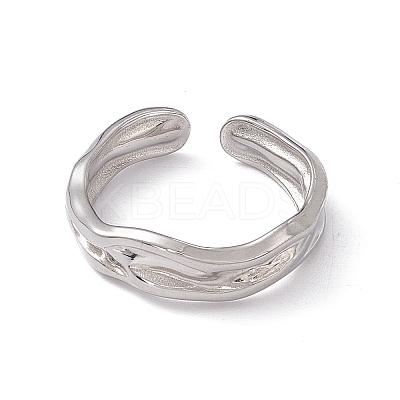 Non-Tarnish 304 Stainless Steel Twist Wave Open Cuff Ring for Women LS-RJEW-C045-23P-1