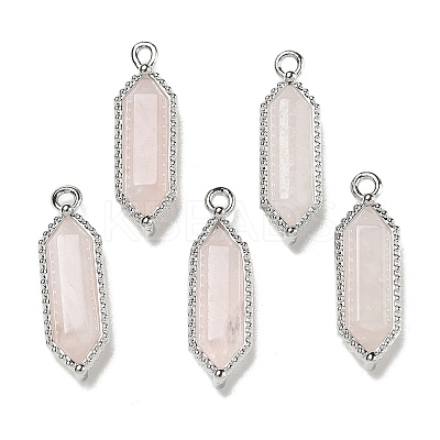 Natural Rose Quartz Faceted Double Terminal Pointed Pendants G-G181-05P-01-1