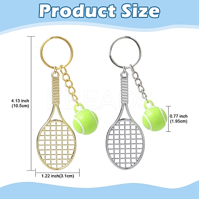 5Pcs Opaque Acrylic Tennis with Alloy Tennis Racket Keychains KEYC-YW00243-01-1