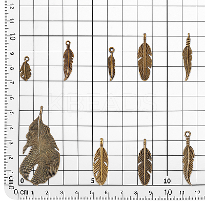 72pcs 9 styles Tibetan Style Alloy Feather Pendants FIND-PH0022-52AB-1