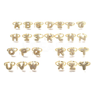 26Pcs Brass Micro Pave Clear Cubic Zirconia Open Cuff Rings RJEW-R218-01G-1