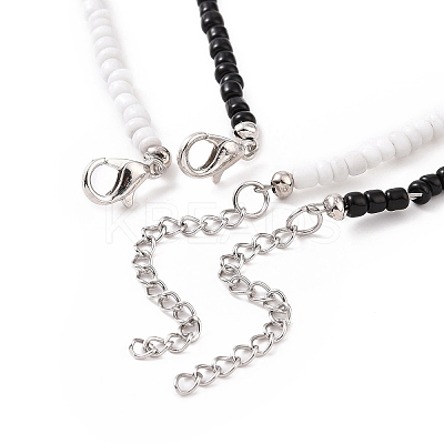 2 Pcs 2 Colors Black & White Glass Seed Beaded Necklaces Set NJEW-FZ00003-1