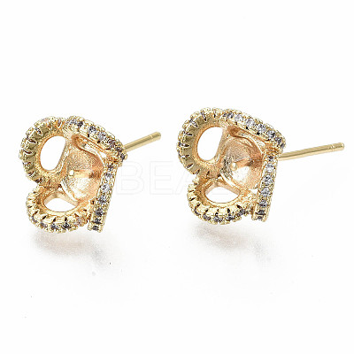 Brass Micro Pave Clear Cubic Zirconia Stud Earring Findings KK-S360-005-NF-1
