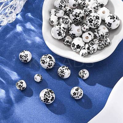 40Pcs 4 Styles Handmade Printed Porcelain Beads PORC-FP0001-04-1