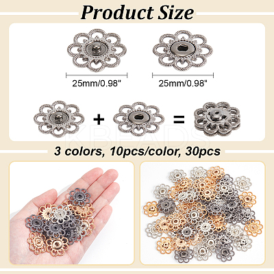 30Pcs 3 Colors Hollow Alloy Snap Buttons BUTT-NB0001-76-1