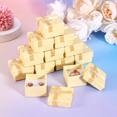 Square Paper Jewelry Ring Gift Boxes with Bowknot LS-CON-TAC0010-80D-1