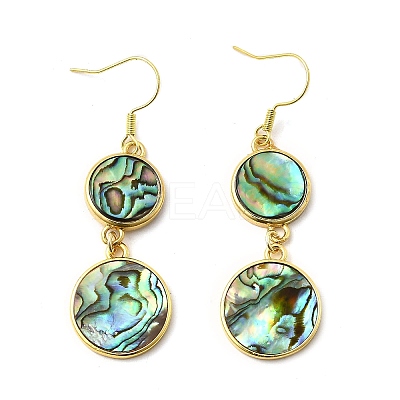Brass Natural Abalone Shell Dangle Earrings EJEW-F388-01F-G-1