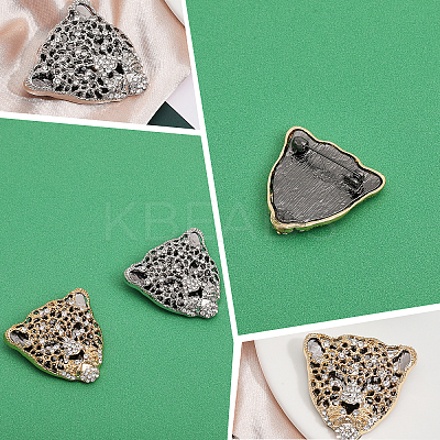 2Pcs 2 Colors Rhinestone Leopard Brooch Pin JEWB-CA0001-27-1