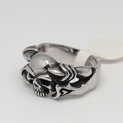 Unique Retro Men's Halloween Jewelry 304 Stainless Steel Skull Rings RJEW-F006-338-1