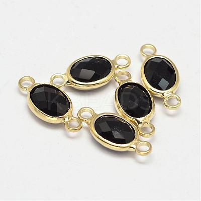 Oval Faceted Golden Brass Glass Links connectors GLAA-O014-20G-1