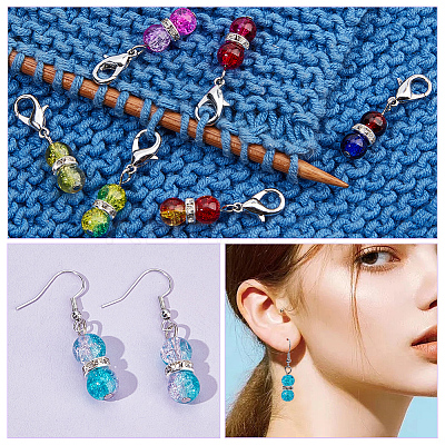 20Pcs 10 Colors Glass Round Bead Pendant Stitch Markers HJEW-NB00021-1