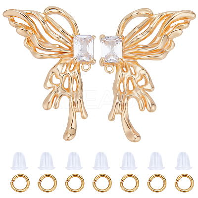 4Pcs 2 Style Brass Pave Clear Cubic Zirconia Butterfly Stud Earring Findings DIY-CN0002-73-1