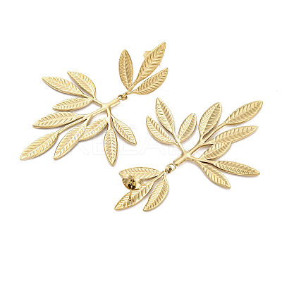 304 Stainless Steel Leaf Theme Stud Earrings For Women EJEW-B110-03G-05-1