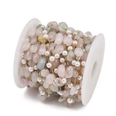 Natural Morganite Nuggets & 316 Stainless Steel Handmade Link Chains CHS-K021-14G-11-1