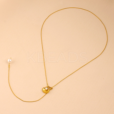 304 Stainless Steel Shell Shape Pendant Necklaces NJEW-D343-04G-1