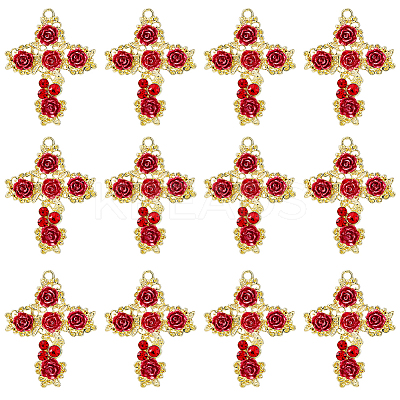 12Pcs Rack Plating Light Gold Alloy Rhinestone Pendants RELI-DC0001-01-1