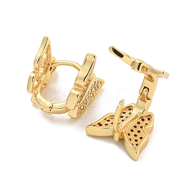 Brass Pave Clear Cubic Zirconia Hoop Earrings EJEW-M258-18G-1