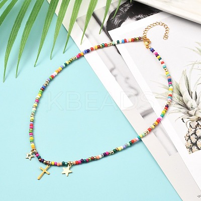 Glass Seed Beaded Necklaces NJEW-JN03723-1