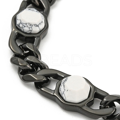 304 Stainless Steel & Natural Howlite Polygon Link Bracelets for Women BJEW-G717-16B-01-1