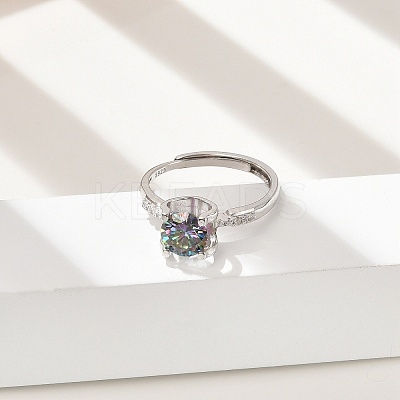 Rhodium Plated 925 Sterling Silver Moissanite Adjustable Rings for Women RJEW-U038-07P-1