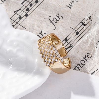 Brass Micro Pave Clear Cubic Zirconia Cuff Finger Rings for Women RJEW-G337-27G-1