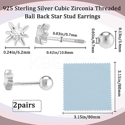 2 Pairs 925 Sterling Silver Micro Pave Clear Cubic Zirconia Flower Cartilage Earrings EJEW-BBC0001-57P-1