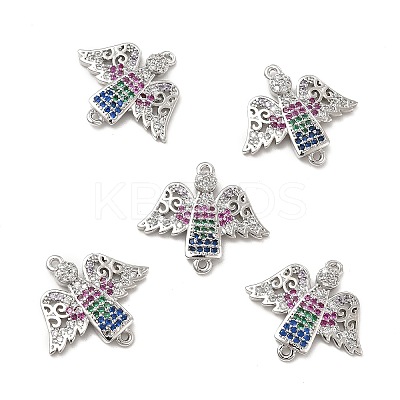 Brass Micro Pave Colorful Cubic Zirconia Connector Charms KK-E068-VB034-1