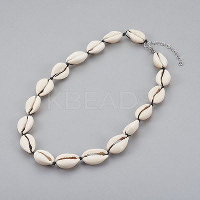 Cowrie Shell Beaded Necklaces X-NJEW-JN02293-1