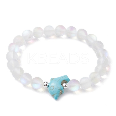 Beach Dolphin Dyed Synthetic Turquoise Bead Bracelets BJEW-JB10252-03-1