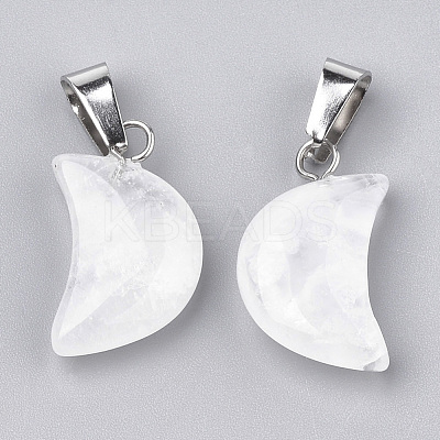 Moon Natural Quartz Crystal Pendants G-Q369-04-1