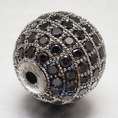 CZ Brass Micro Pave Cubic Zirconia Round Beads ZIRC-L017-14mm-06B-1