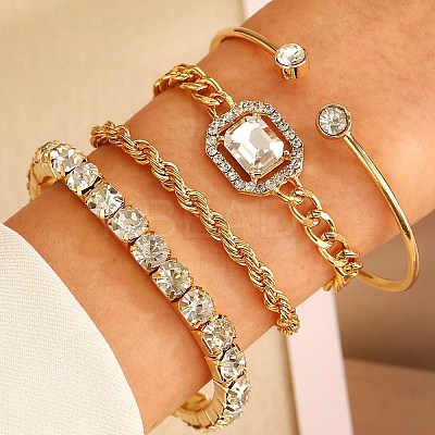 4Pcs 4 Style Light Gold Alloy Bangle and Bracelet Sets PW-WG73165-04-1