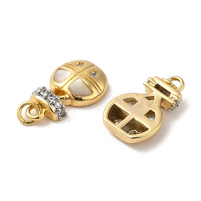 Rack Plating Brass Micro Pave Cubic Zirconia with Sea shell Pendants KK-Q795-11G-1