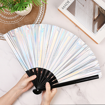 1Pc Bamboo with Oxford Fabric Glitter Powder Folding Fans AJEW-SP0003-77F-1